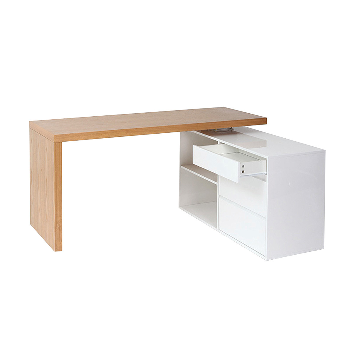Bureau modulable design blanc brillant et bois clair frêne L160-235 cm NEW MAX blanc, MILIBOO