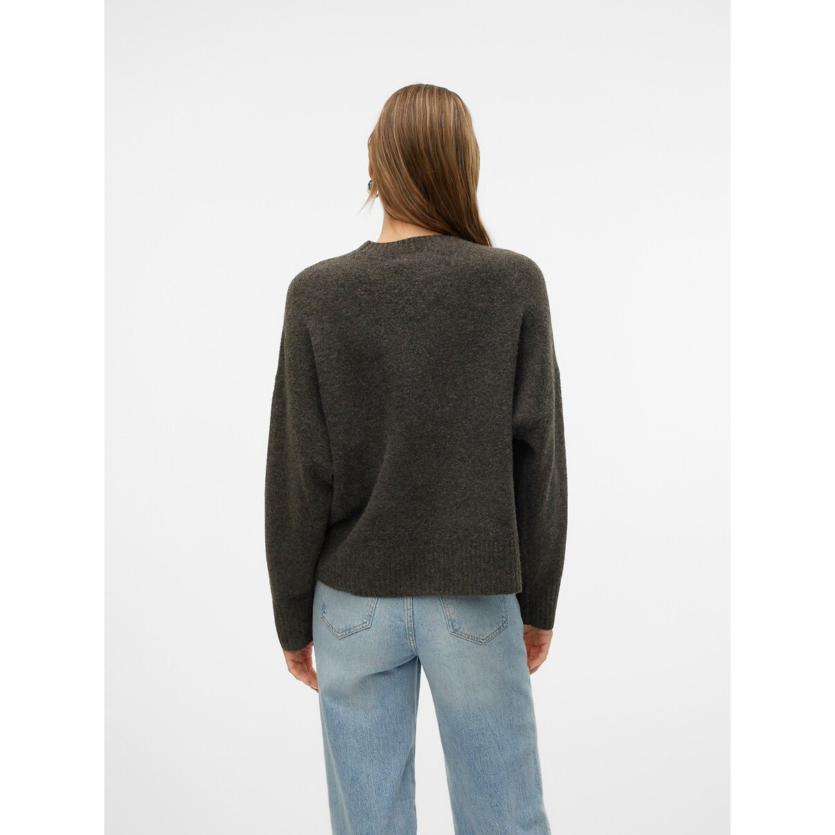 Pull col rond manches longues chocolat, VERO MODA