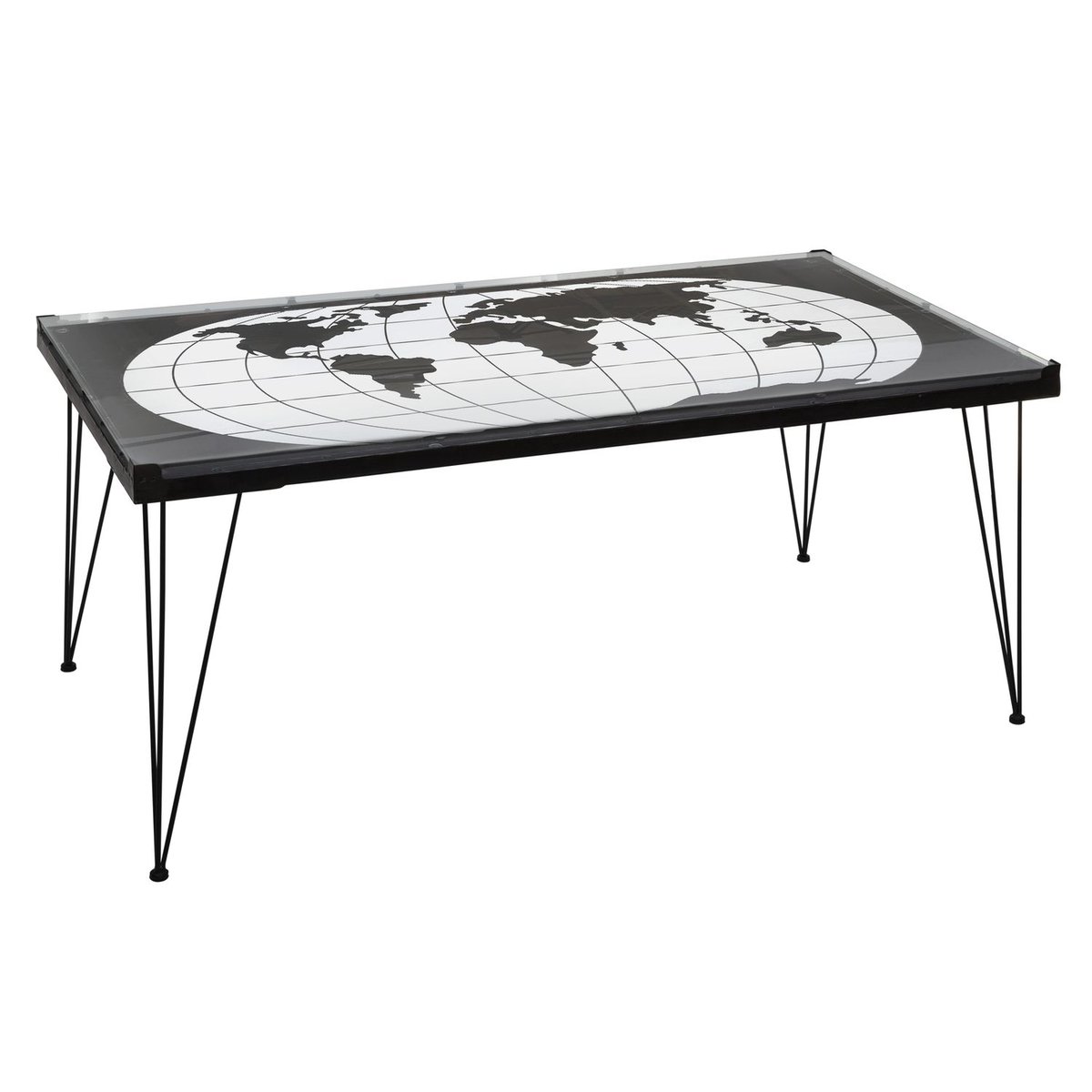Table basse en métal imprimé mappemonde noir, ATMOSPHERA