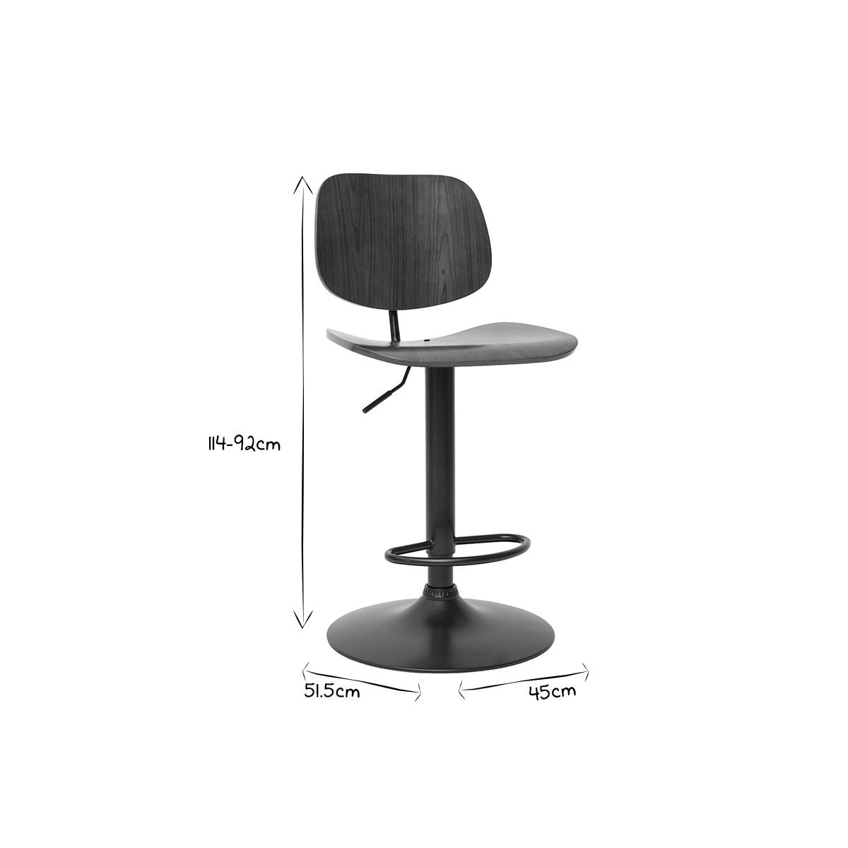 Tabouret de bar relevable TOBIAS marron, MILIBOO