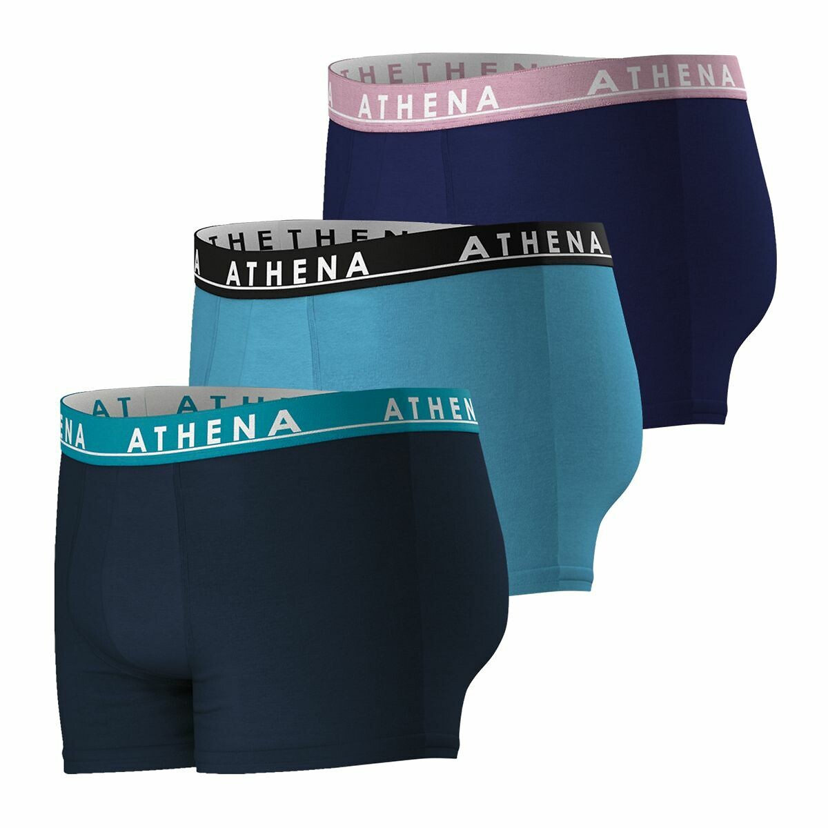 Pack of 3 Plain Easy Colour Hipsters navy+blue+navy, ATHENA