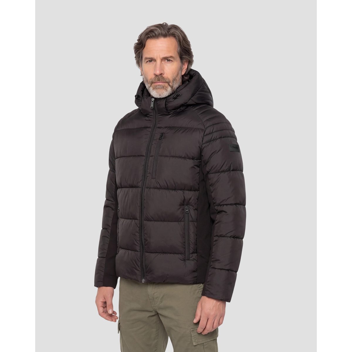 Blouson à capuche bi-matière noir, SCHOTT
