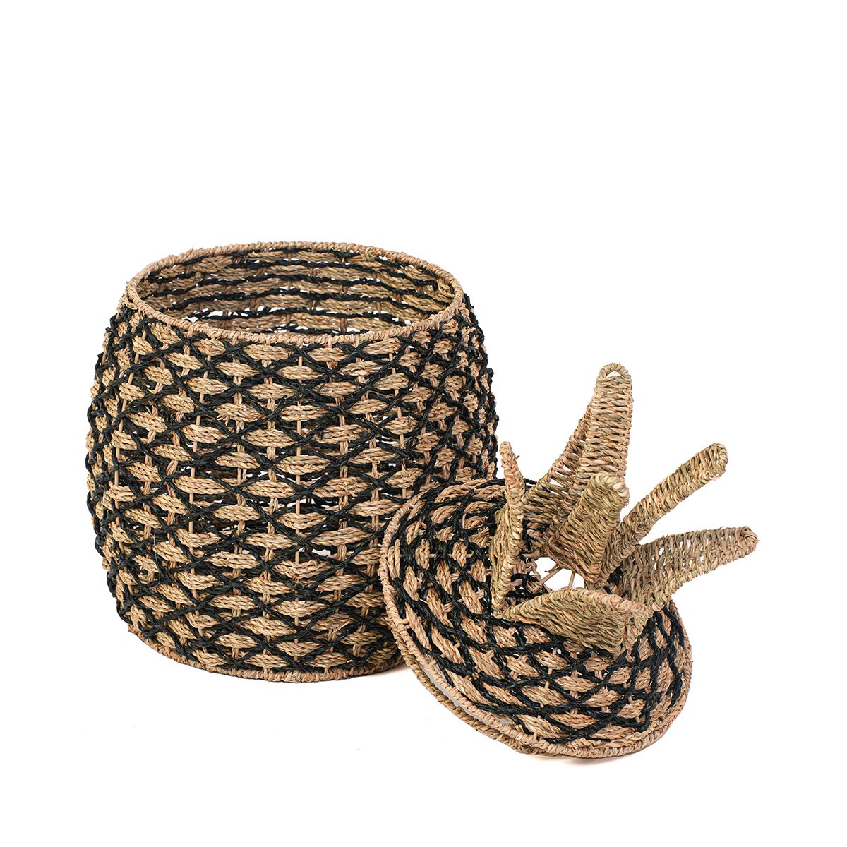 Panier ananas jonc de mer naturel et noir v002237, MAISON AUBERTIN