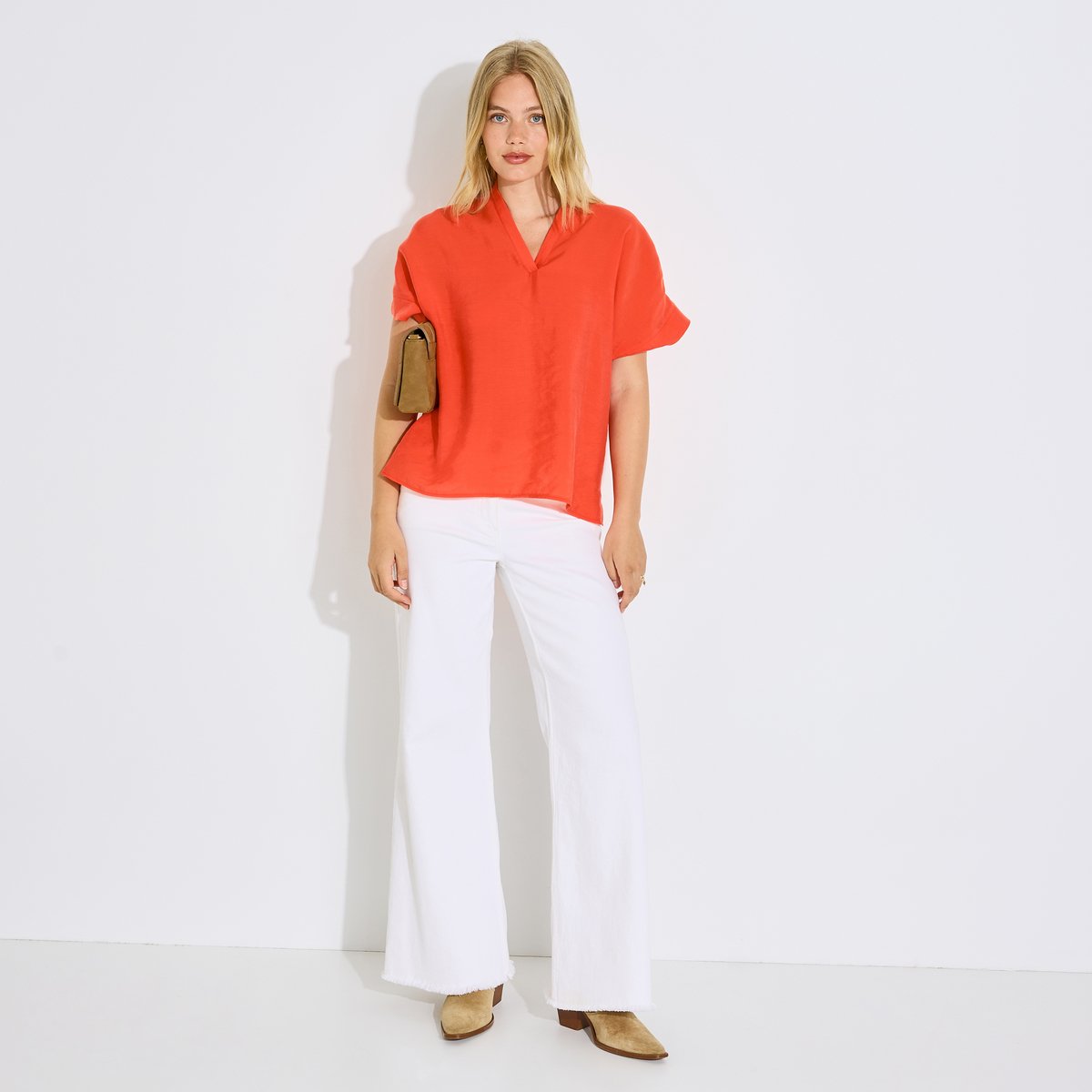 Blouse fluide col tunisien orange, GRAIN DE MALICE