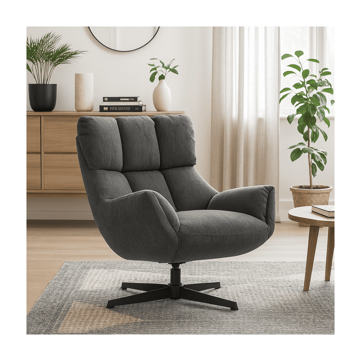 Fauteuil en tissu matelassé avec pieds en métal noir H89 cm - ODETTE gris, CALICOSY