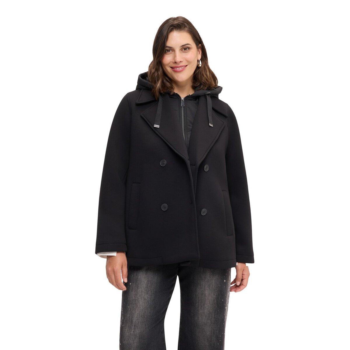 Veste croisée avec plastron amovible verde militare, FIORELLA RUBINO