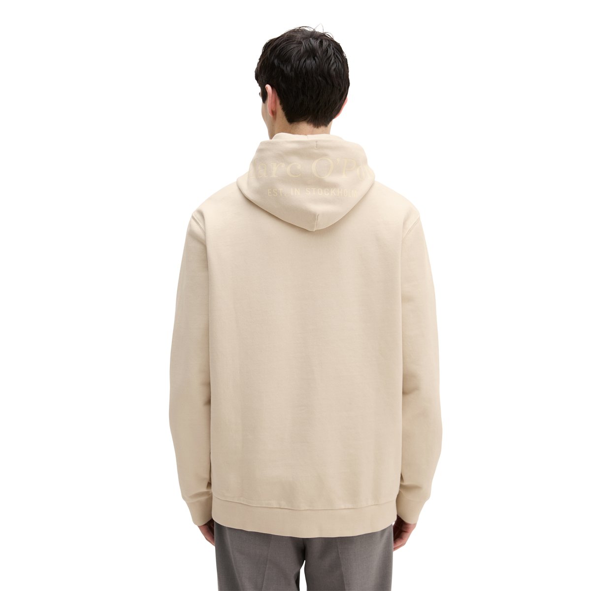 Sweat-shirt à capuche regular garment-dyed avec logo imprimé sur la capuche beige, MARC O'POLO