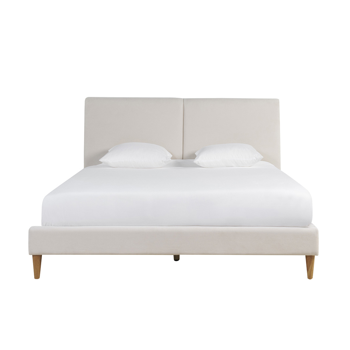 Lit 2 places 160x200 cm en tissu beige et bois clair SALOME beige, MILIBOO