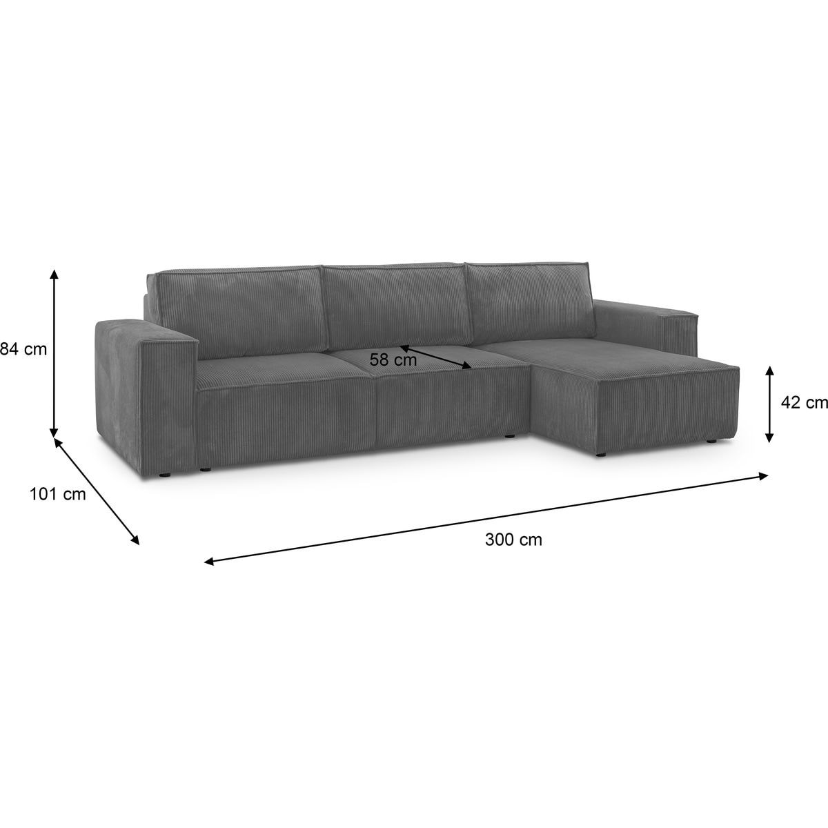 Canapé d'angle convertible 5 places en velours côtelé - HARPER gris anthracite, HOMIFAB