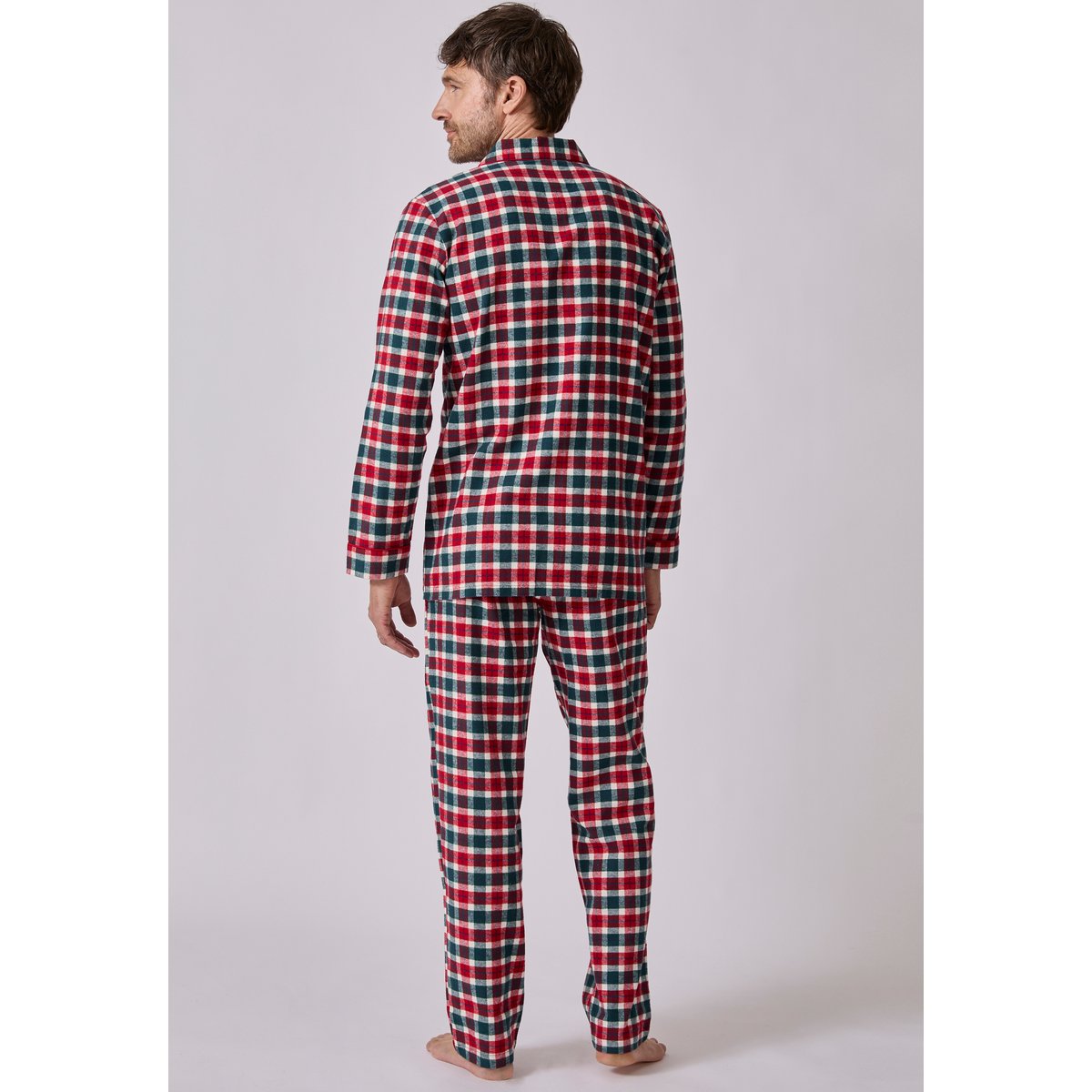 Pyjama en flanelle grattée pur coton multicolore rouge carreaux, DAMART