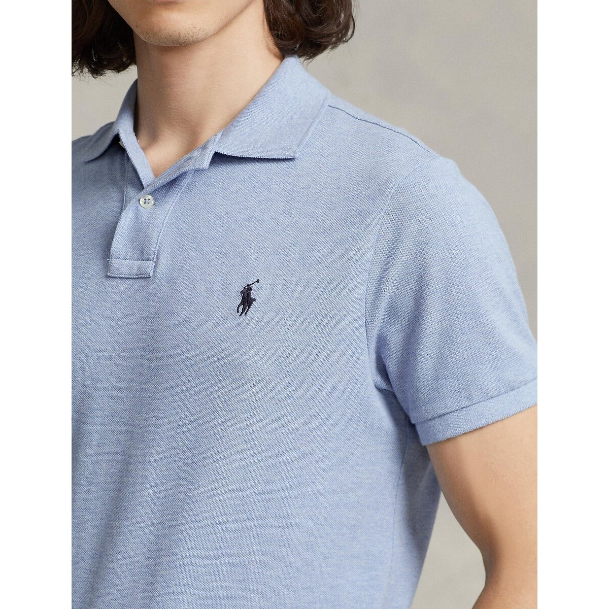 Slim-fit polo van piqué katoen mêleeblauw, POLO RALPH LAUREN