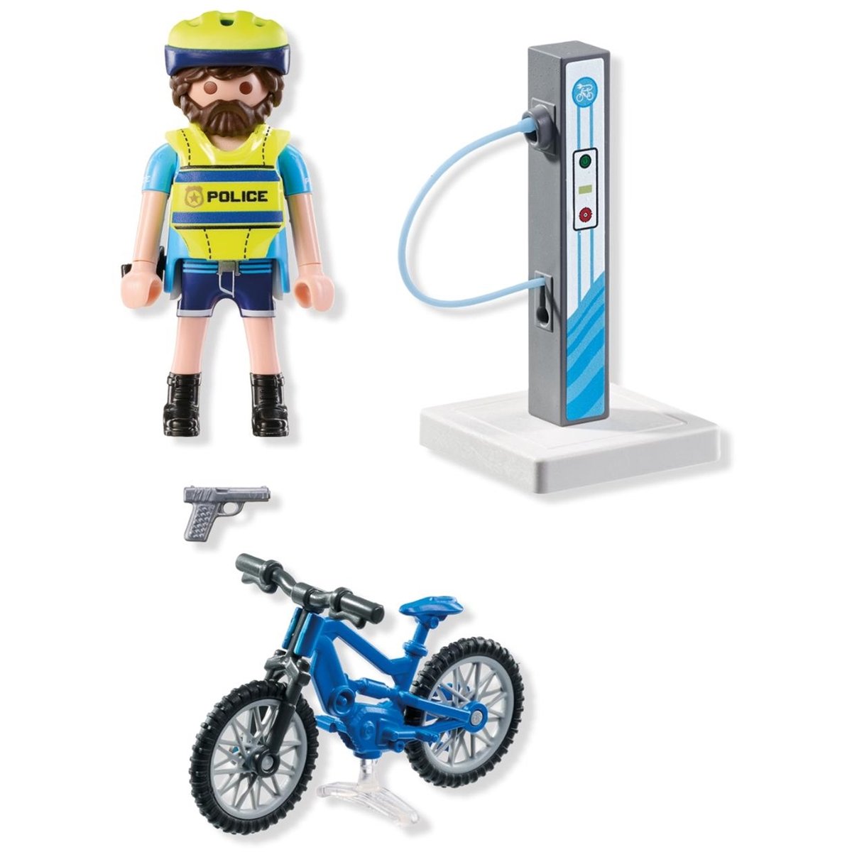 Policier cycliste et borne de recharge électrique policier cycliste et borne de recharge électrique, PLAYMOBIL