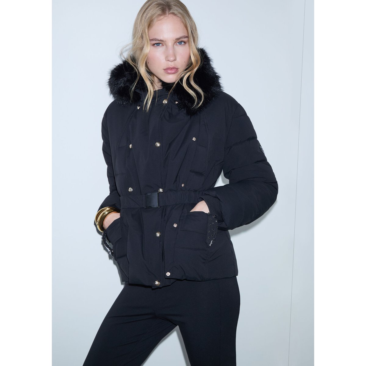 Blouson matelassé avec ceinture noir, LIU JO
