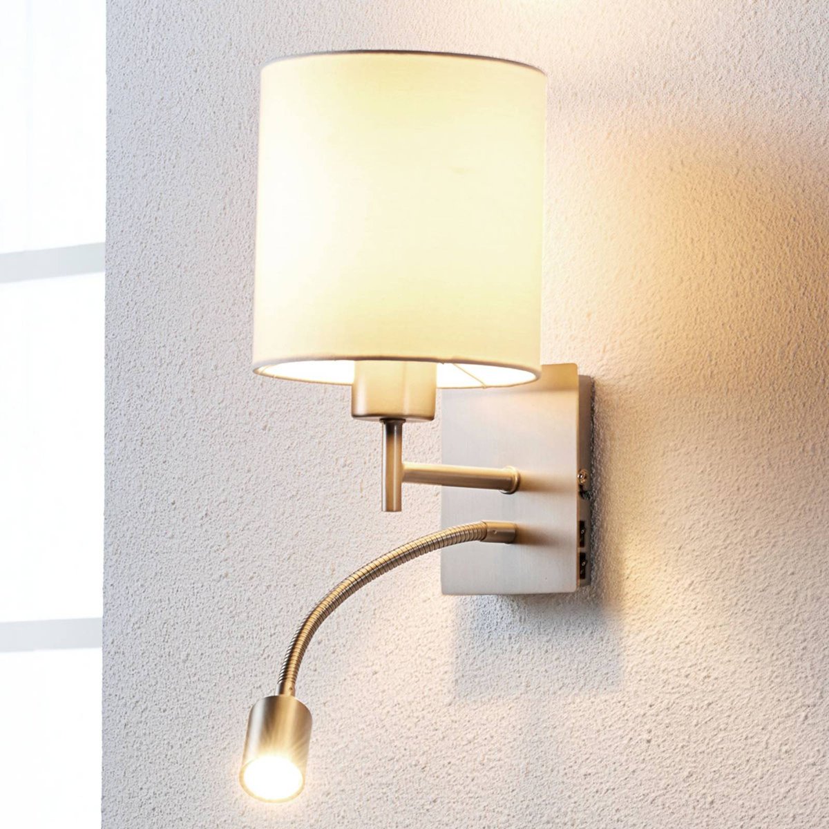 Applique en textile moderneLED, Camilo blanc, nickel mat, LINDBY