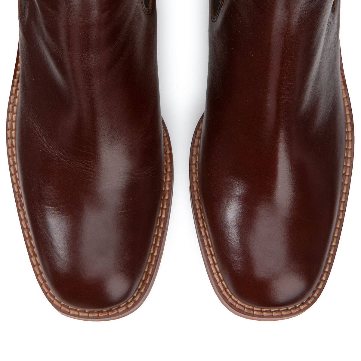 Chelsea leren boots met brede hak kastanje, LA REDOUTE COLLECTIONS