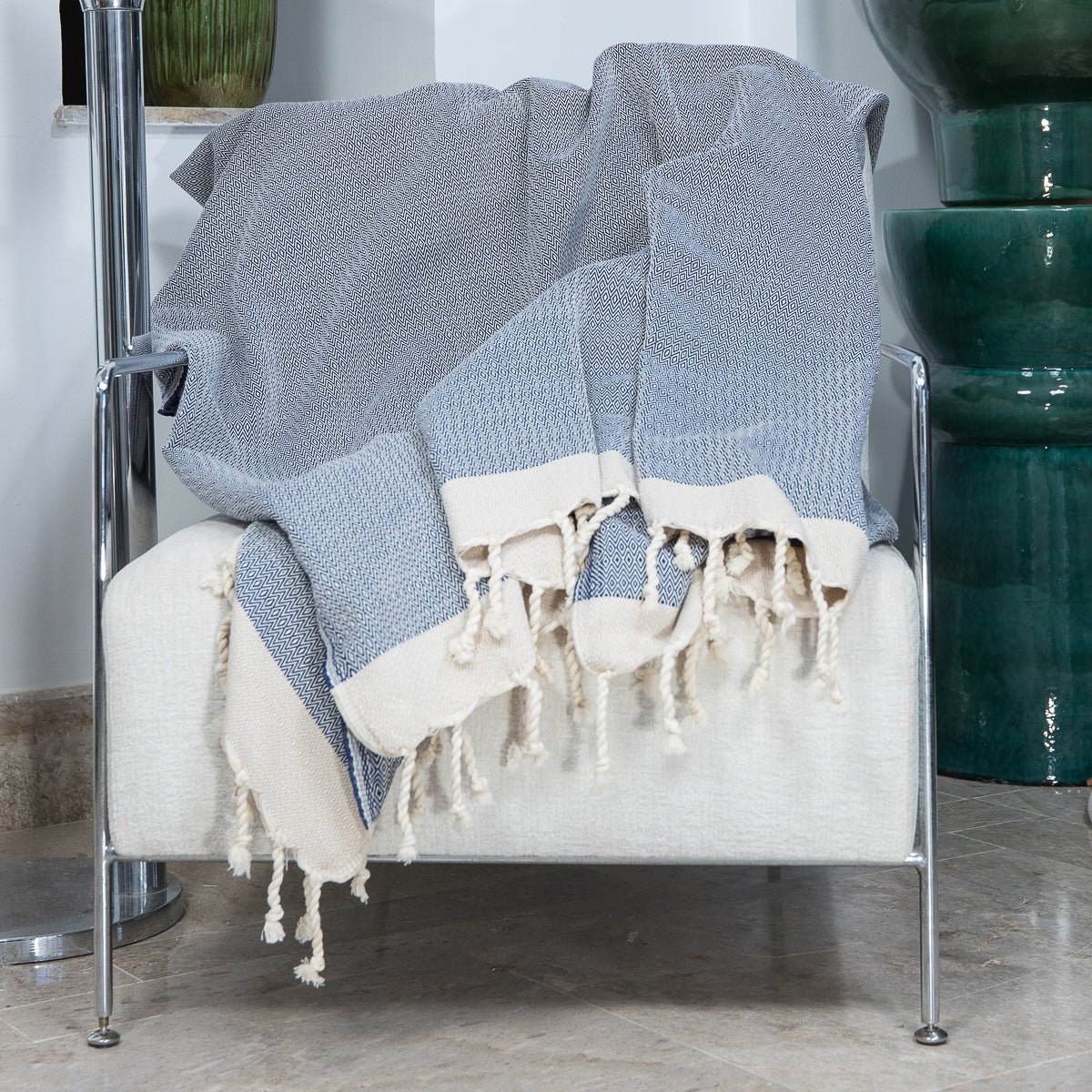 Plaid coton MONTANA bleu, FEBRONIE