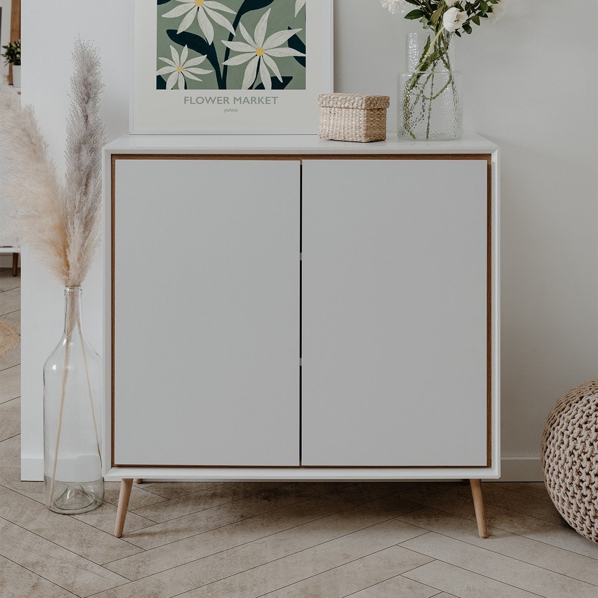 Buffet 2 Portes L90 cm - ARONA chêne artisan / blanc, CALICOSY