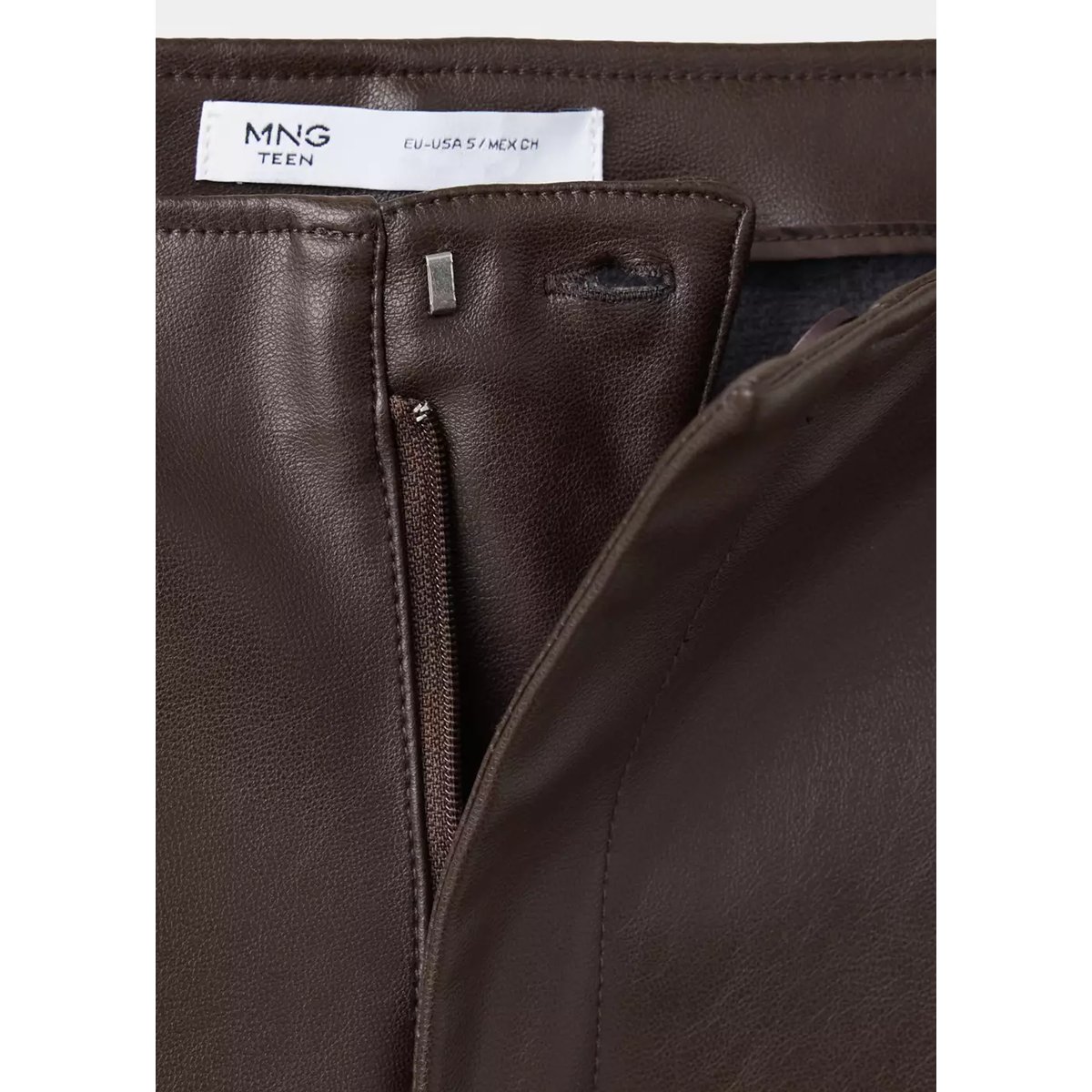 Pantalon large en cuir synthétique marron, MANGO TEEN