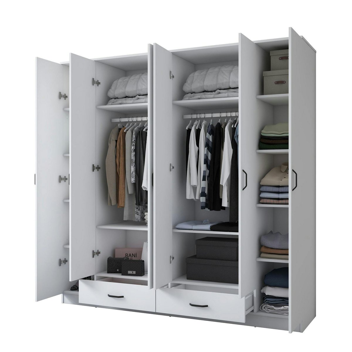 Armoire penderie blanche 6 portes 2 tiroirs BYRON blanc, PIER IMPORT