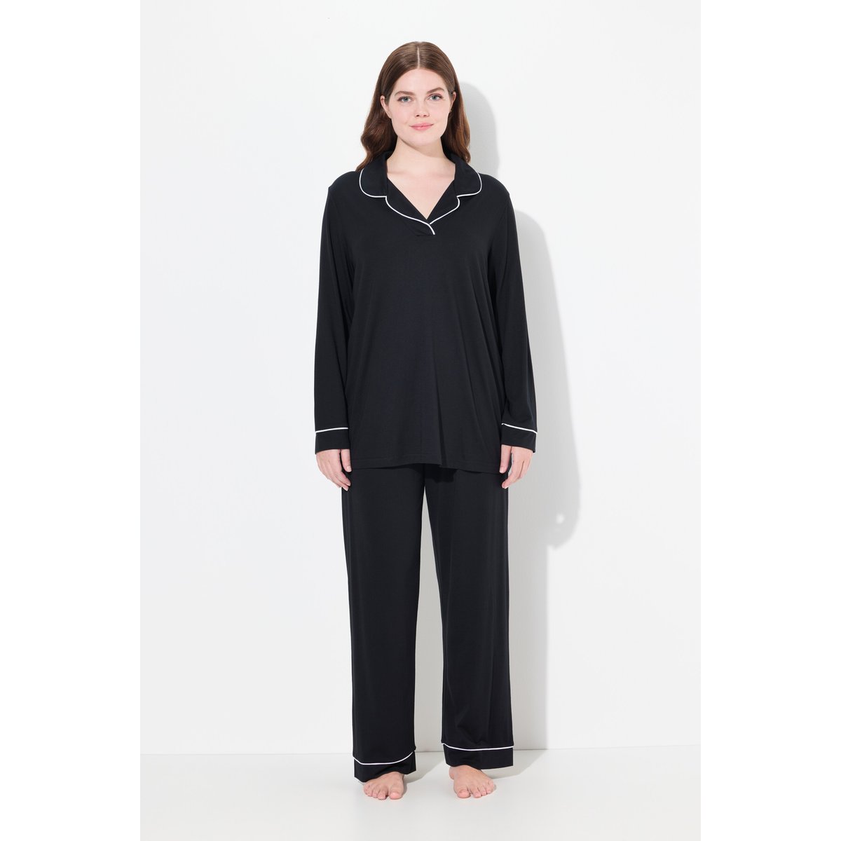 Pyjama manches longues, passepoils fantaisie noir, ULLA POPKEN