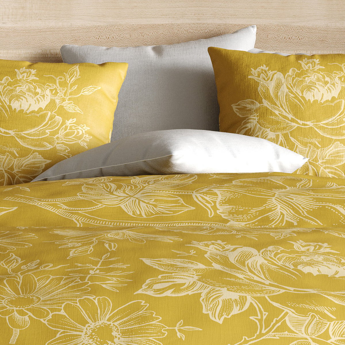Parure housse de couette 100% coton bio 57fils-victoria ocre ocre, C DESIGN HOME TEXTILE