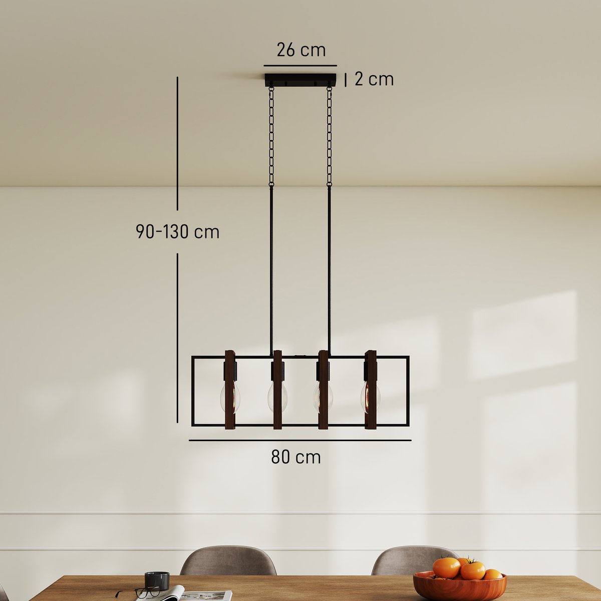 Pendant Light Acier Noyer marron, HOMCOM