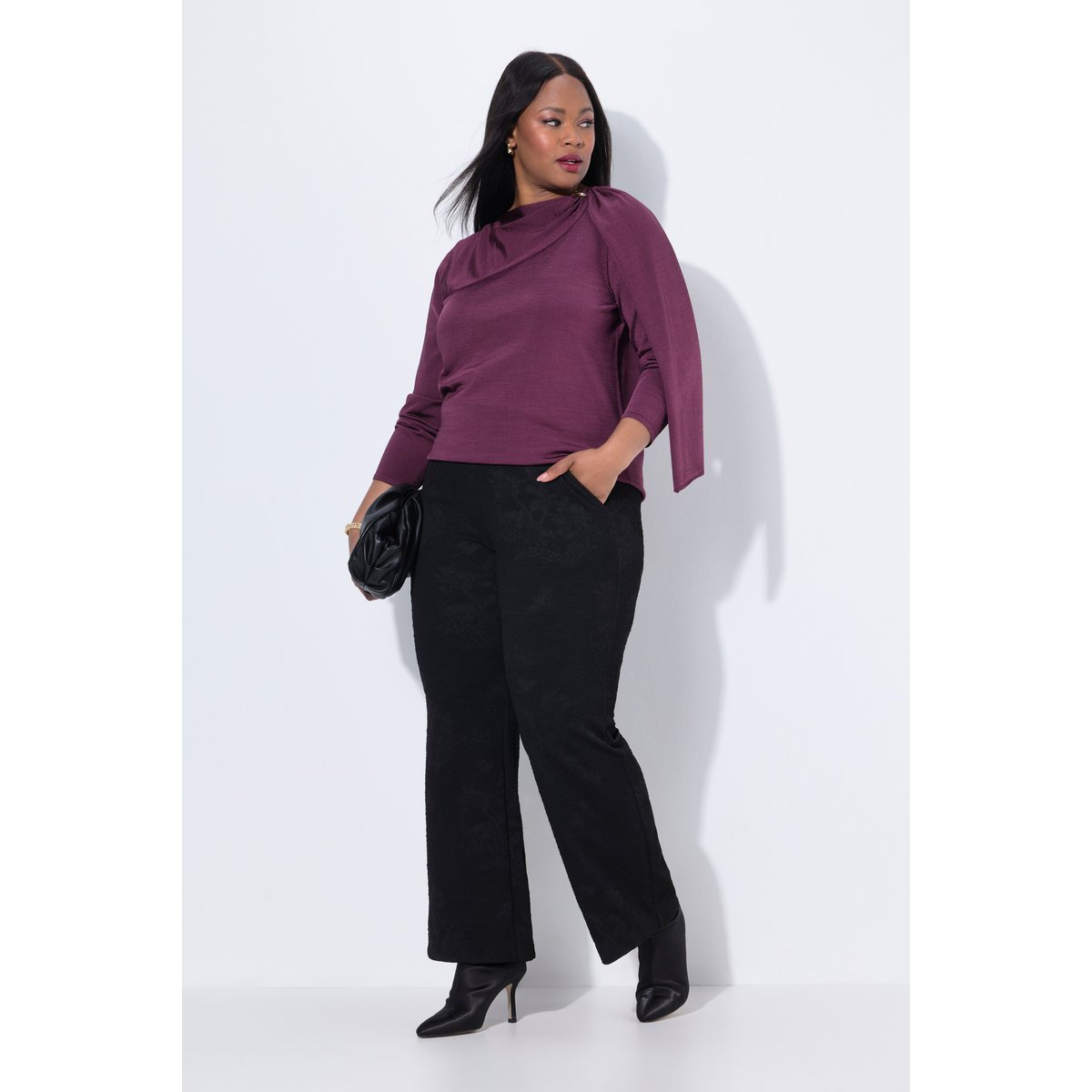 Pantalon en jersey jacquard noir, ULLA POPKEN