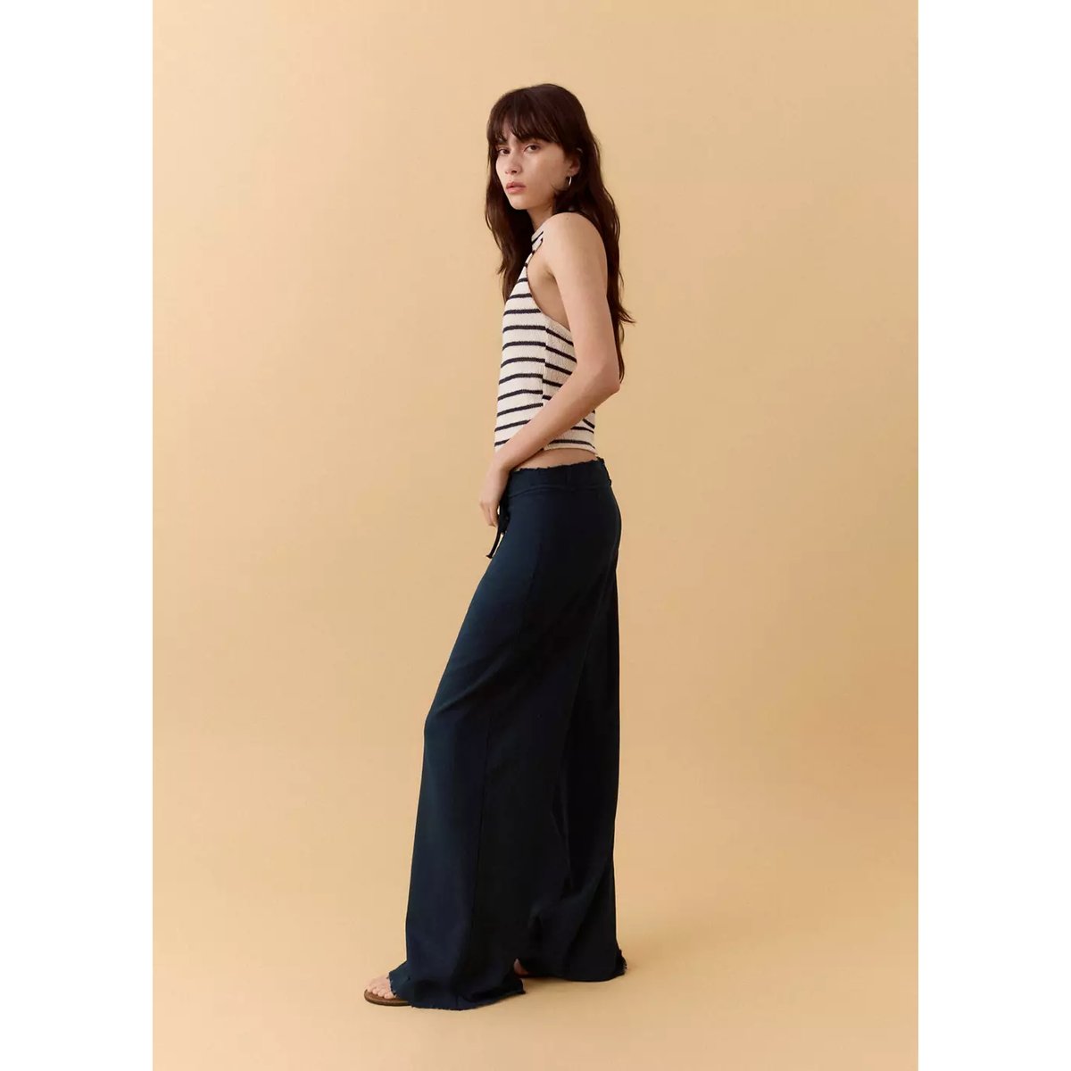 Pantalon droit détails effilochés bleu marine, MANGO TEEN