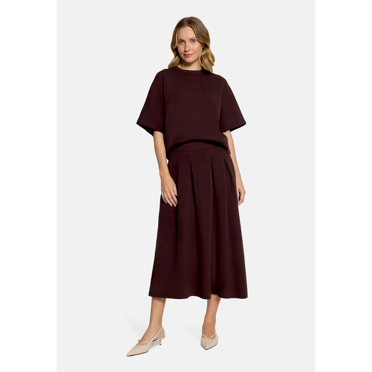 Jupe longueur midi à élastique dark maroon, VERA MONT