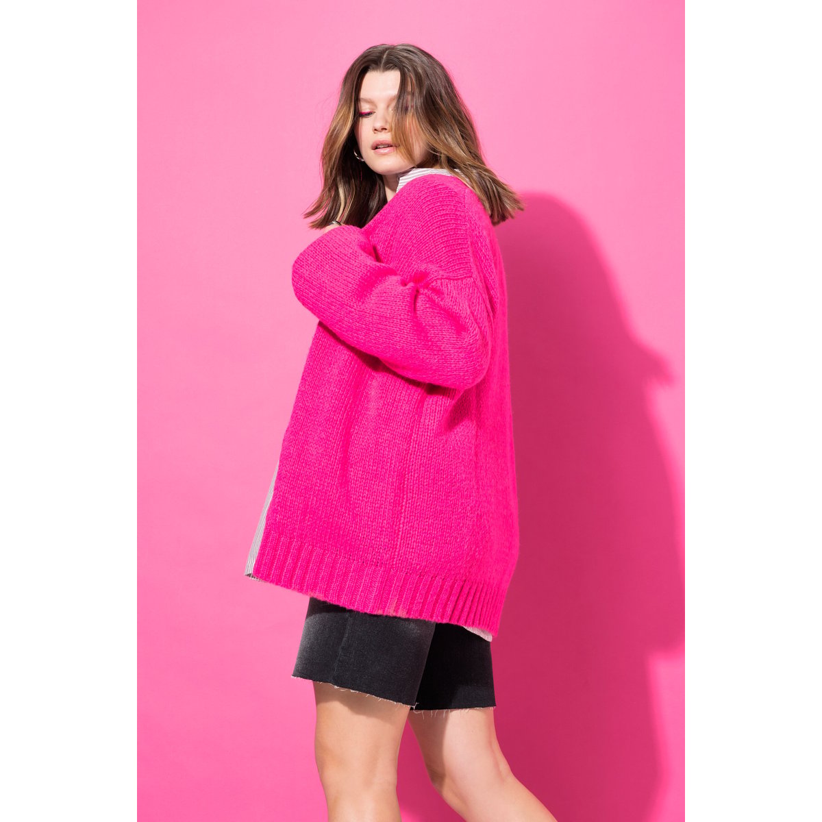 Cardigan oversize, maille confortable rose fluo, STUDIO UNTOLD
