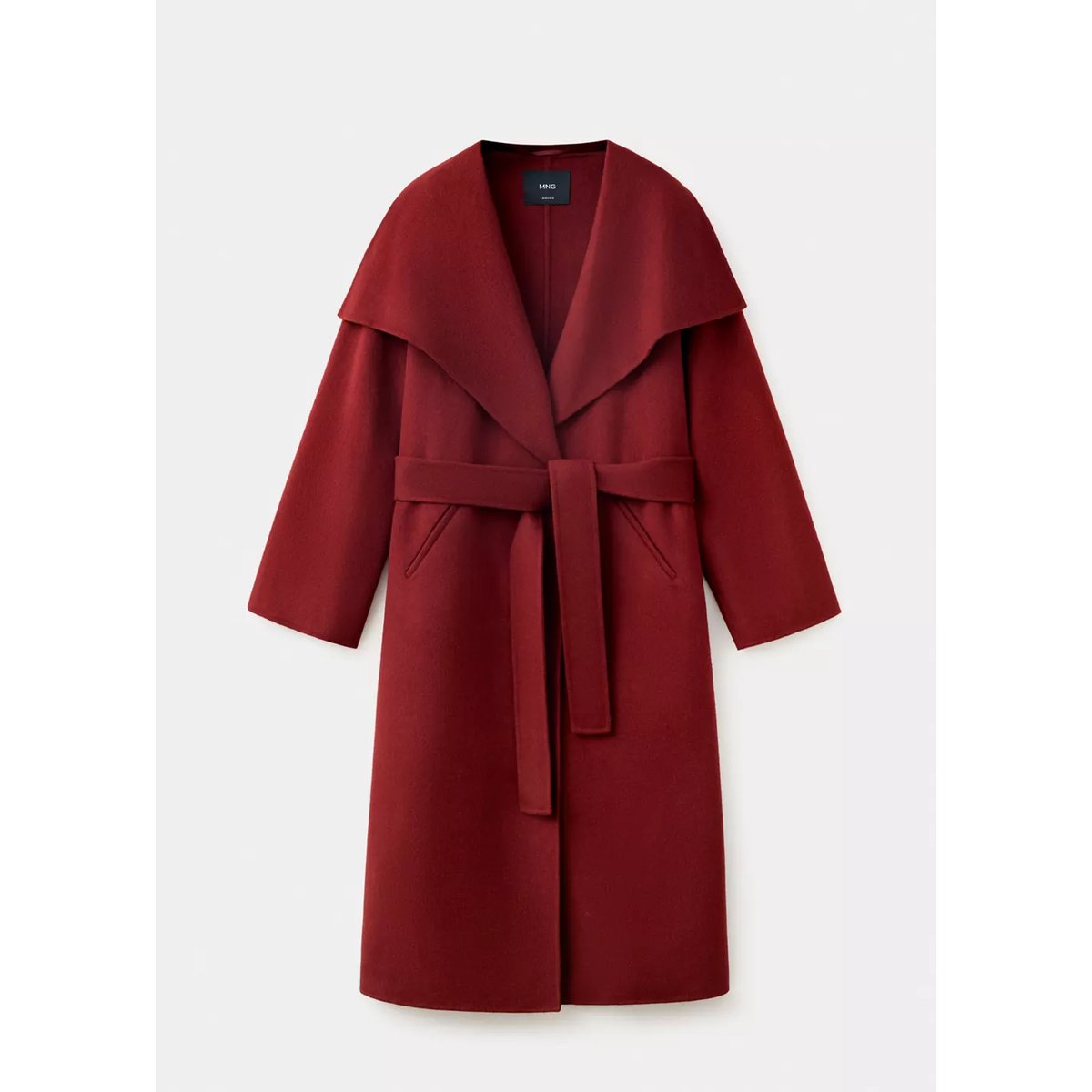 Manteau laine ceinture rouge, MANGO