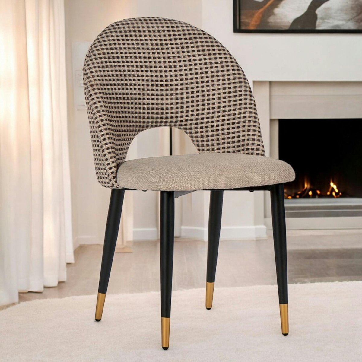 Chaise salle à manger tissu quadrillé taupe (lot de 2) MALMOE taupe, PIER IMPORT