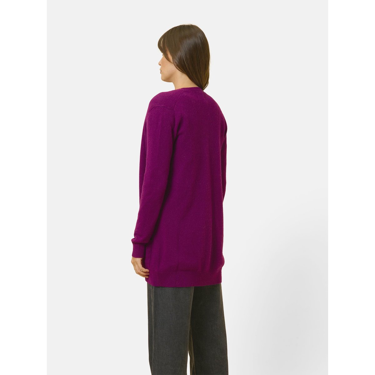 Cardigan Col V Prune Chelsea violet chiné, JUST CASHMERE