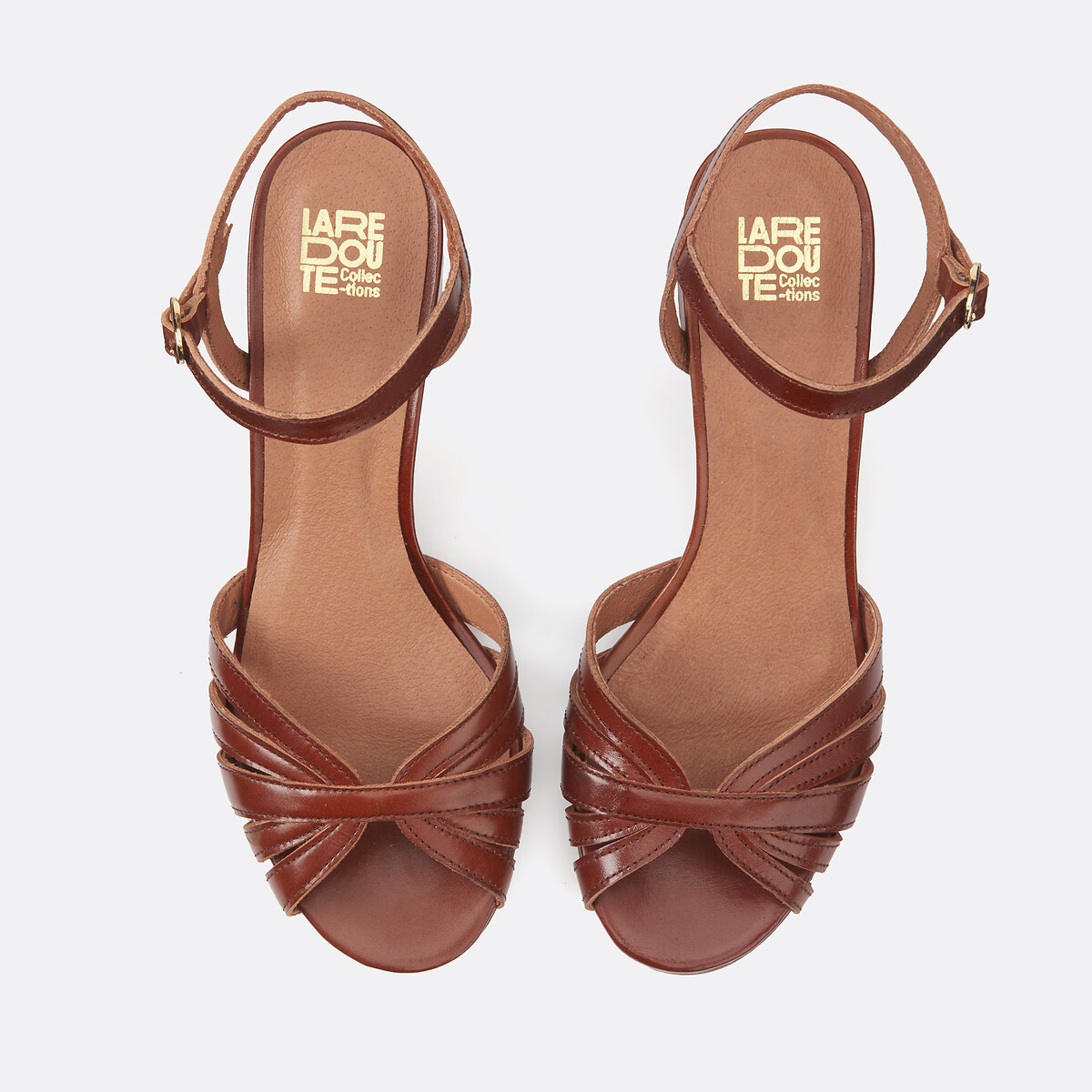 Leather Block Heel Sandals brown, LA REDOUTE COLLECTIONS