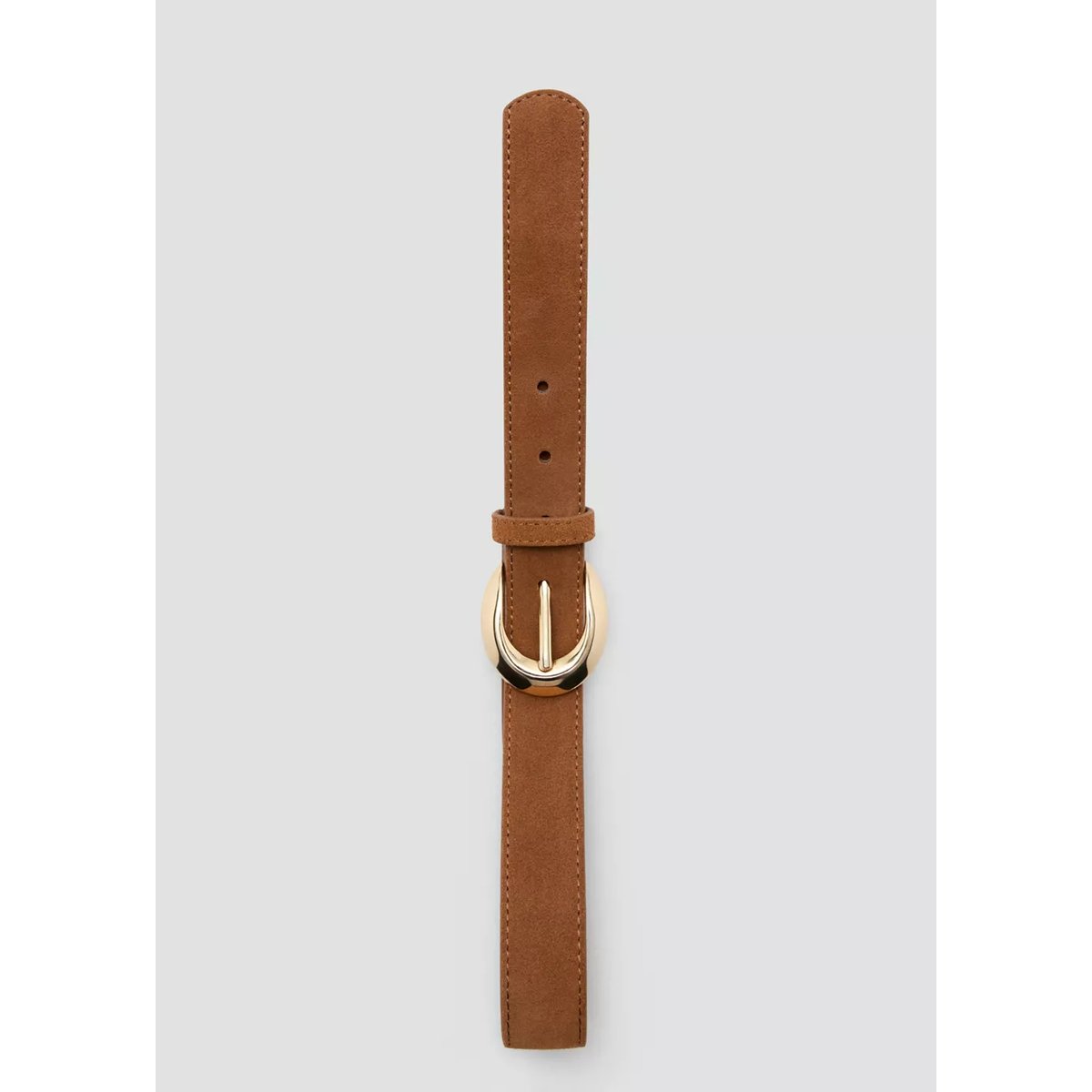 Ceinture cuir boucle ovale marron, MANGO