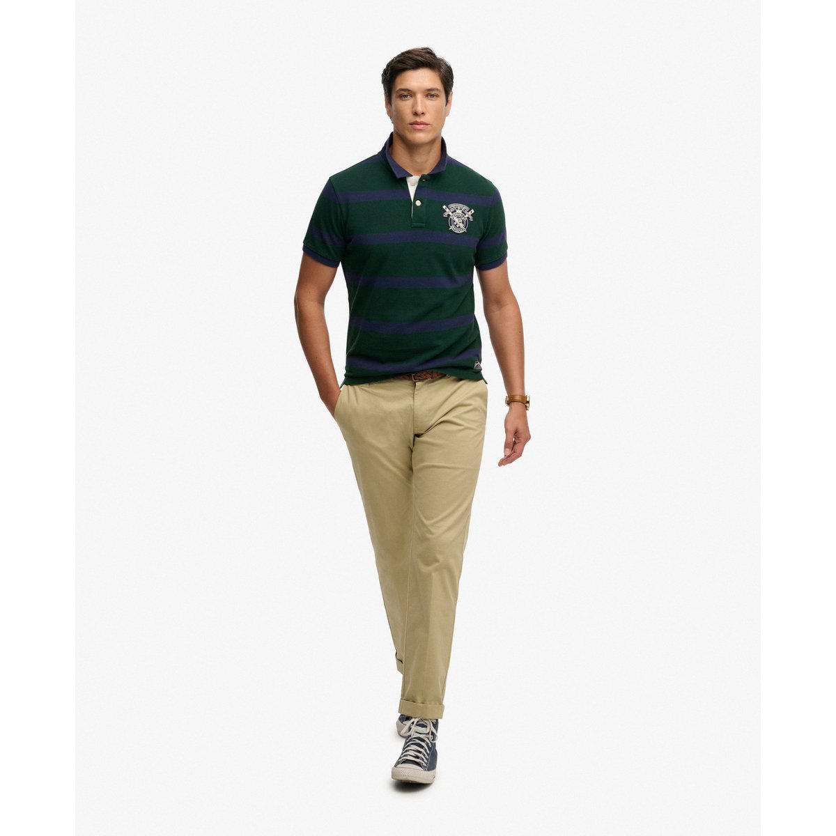 Polo Crest Stripe rayure vert/marine, SUPERDRY