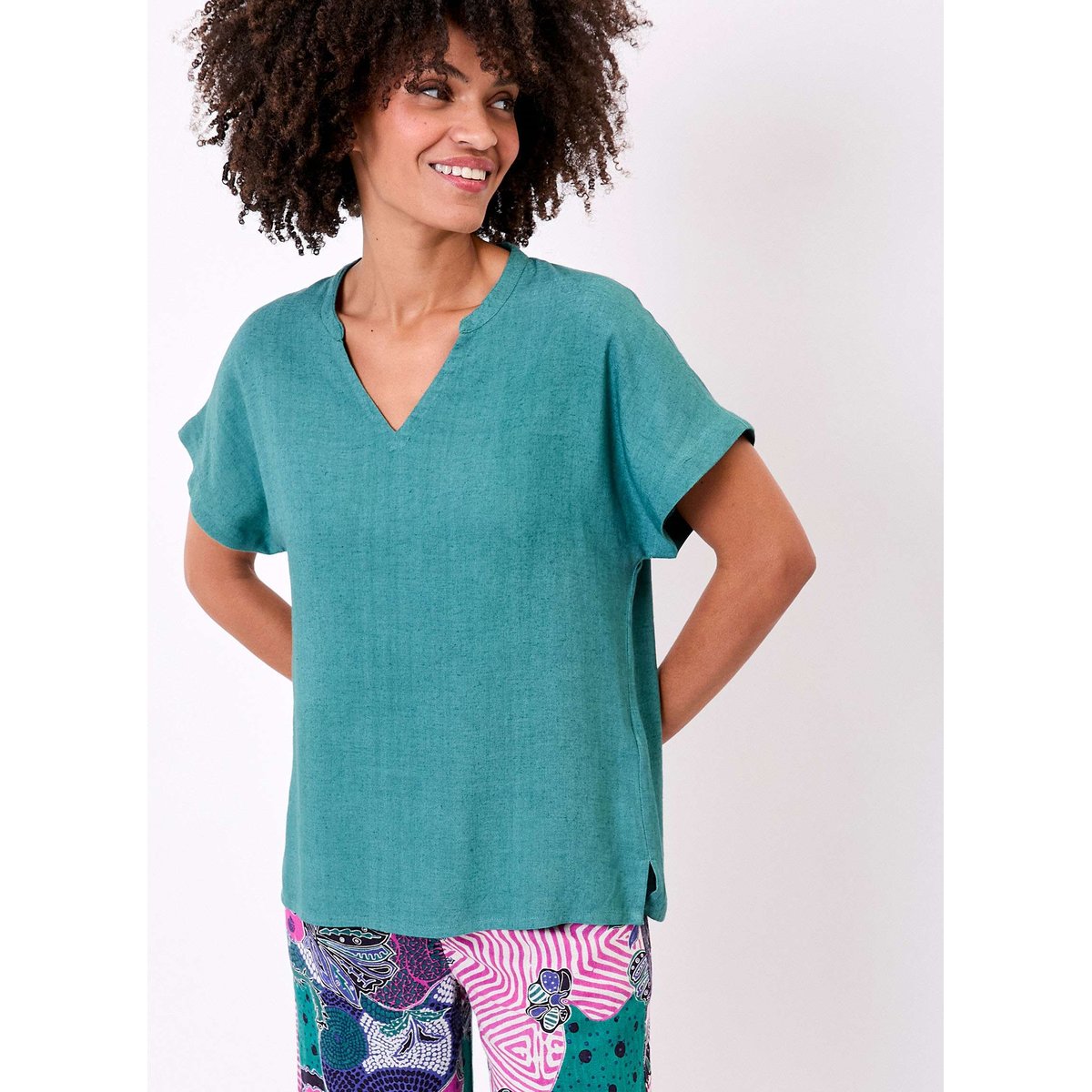Tee shirt fluide lin FAIZ bleu acier mer, LA FIANCÉE