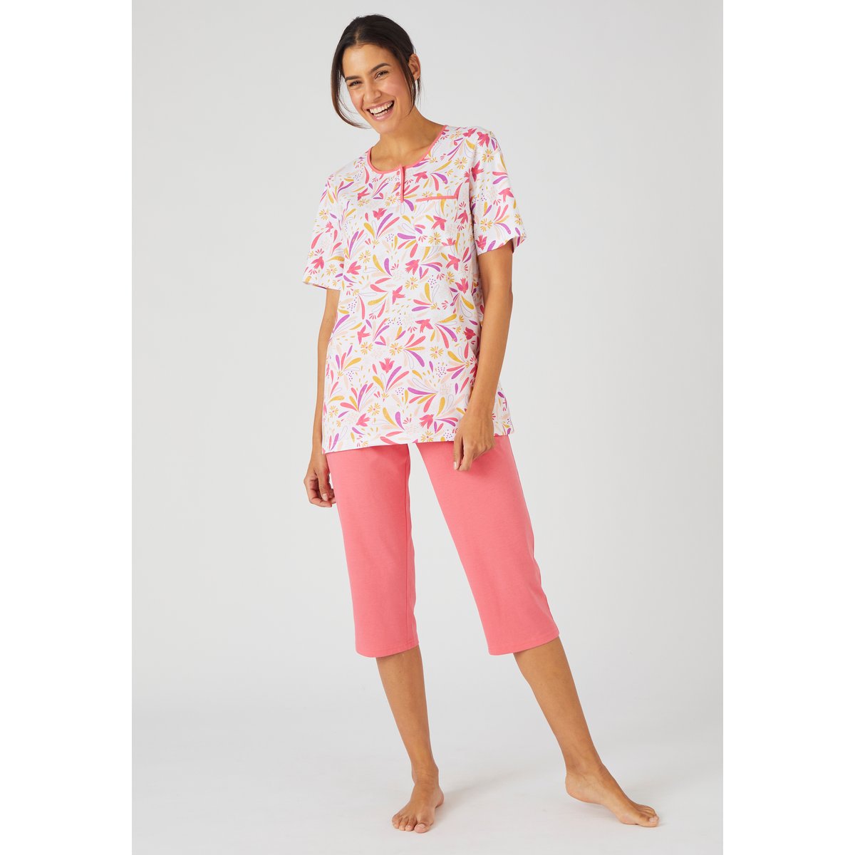 Pyjacourt maille jersey pur coton peigné rouge rayé, DAMART