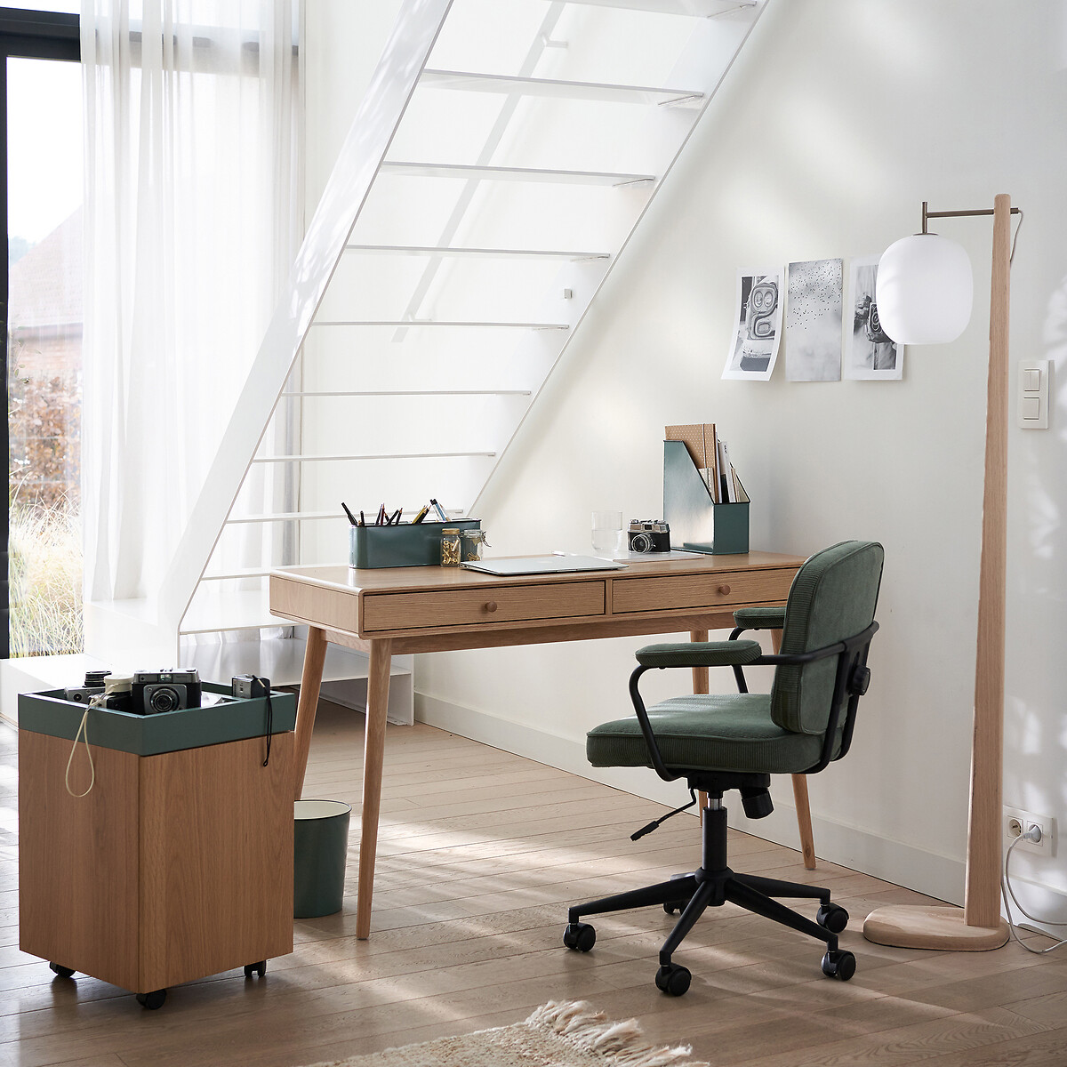 Fauteuil de bureau vintage Felipe vert kaki, LA REDOUTE INTERIEURS