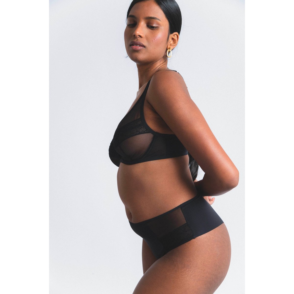 Shorty-tanga en dentelle NUDITÉ noir, MAISON LEJABY