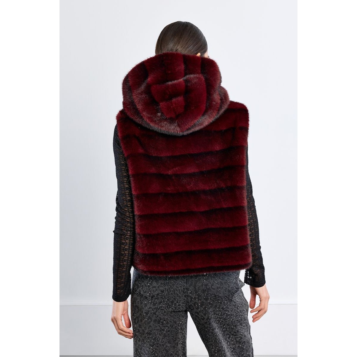 Veste sans manches, imitation fourrure dark red, LILI SIDONIO