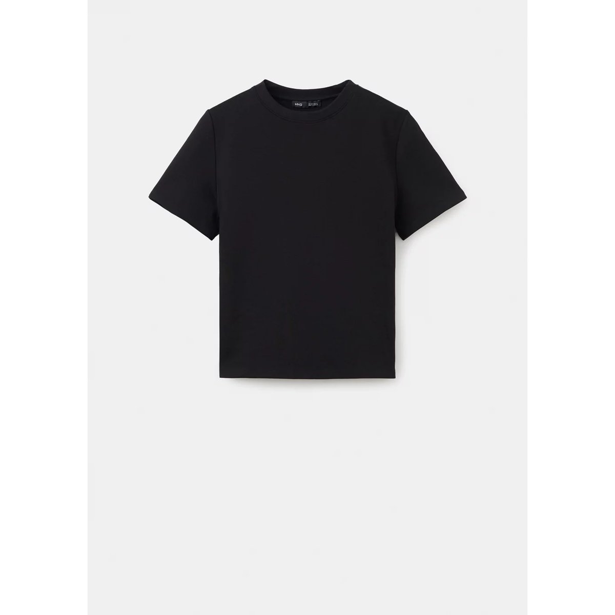 T-shirt coton col rond noir, MANGO