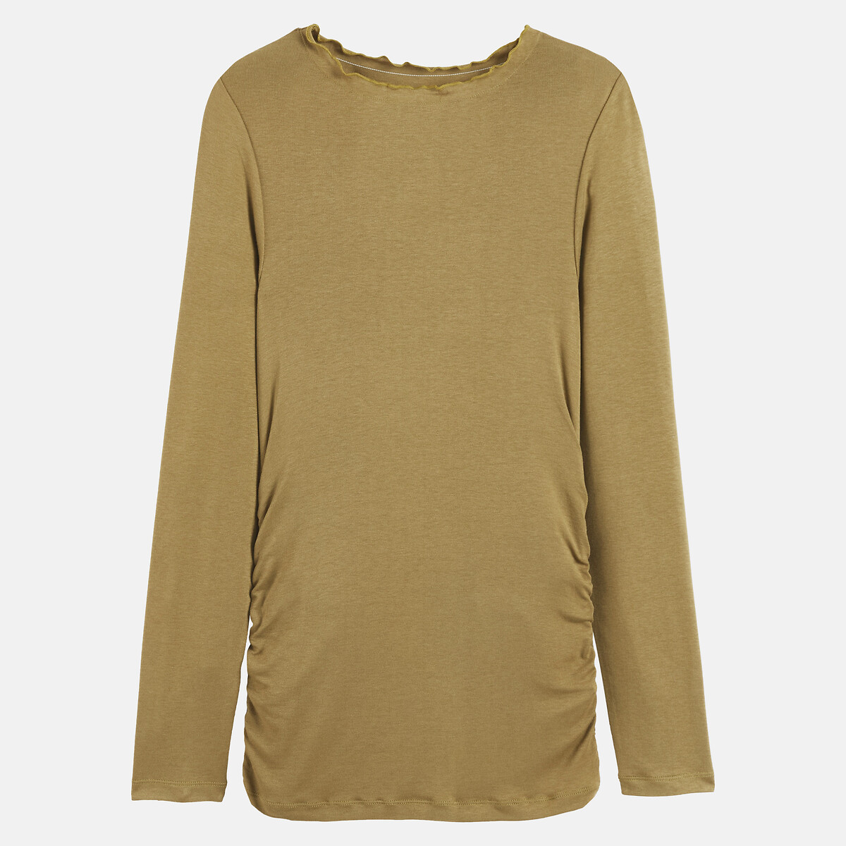 T-shirt froncé col rond manches longues vert kaki, LA REDOUTE COLLECTIONS