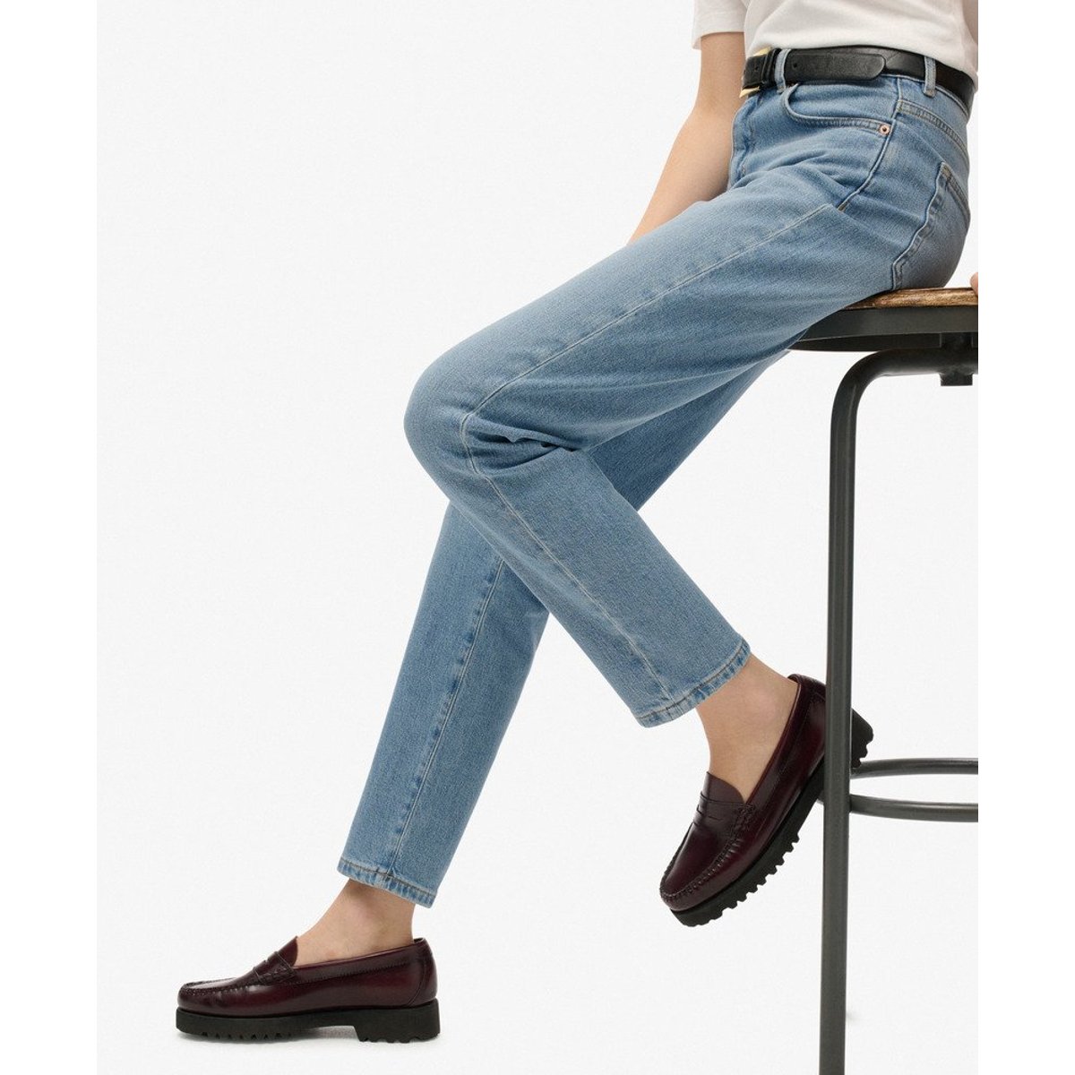 Jean mom taille haute en coton biologique denim bleu moyen, SUPERDRY