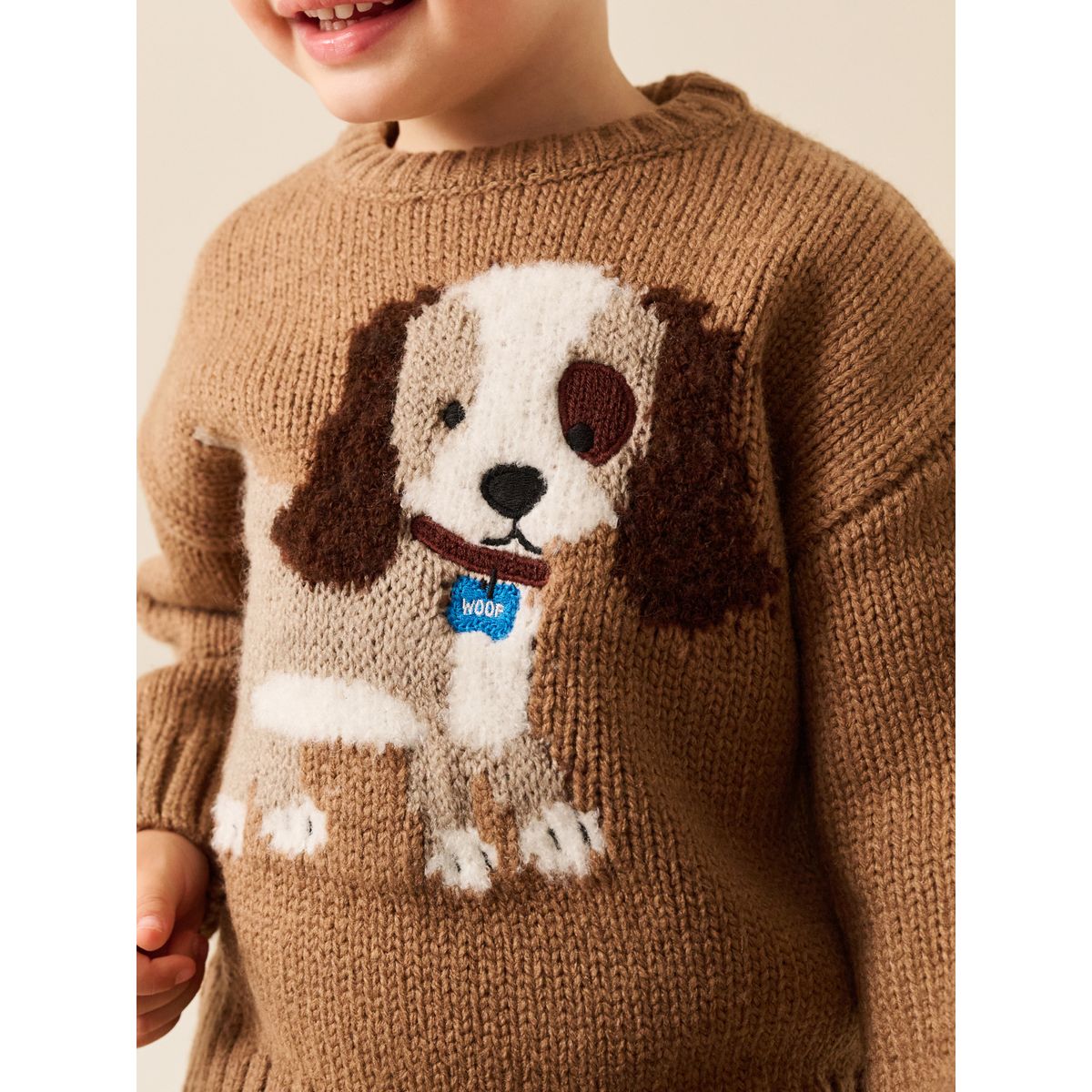 Pull ras de cou en maille à personnages marron chocolat, NEXT