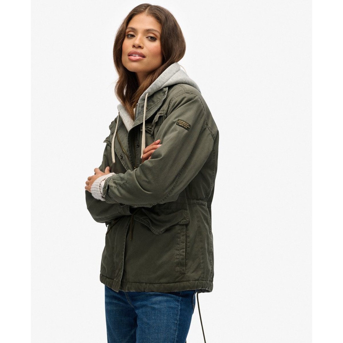Veste Militaire à Capuche en Jersey et Borg vert ciboulette, SUPERDRY