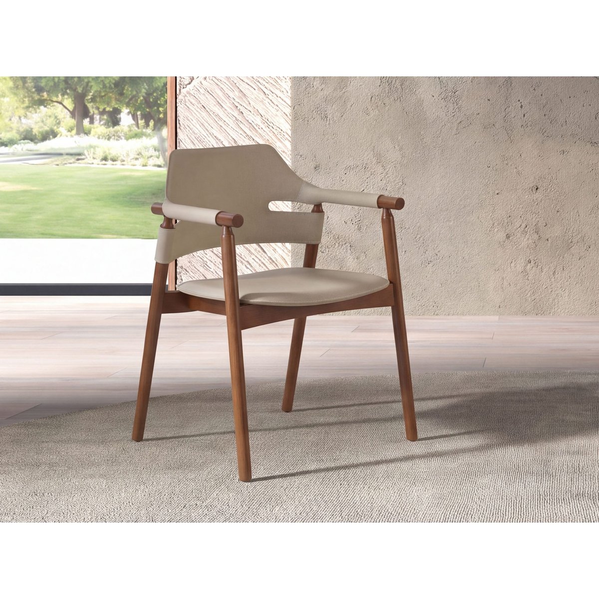 Chaise en cuir régénéré sable | noyer, ANGEL CERDA