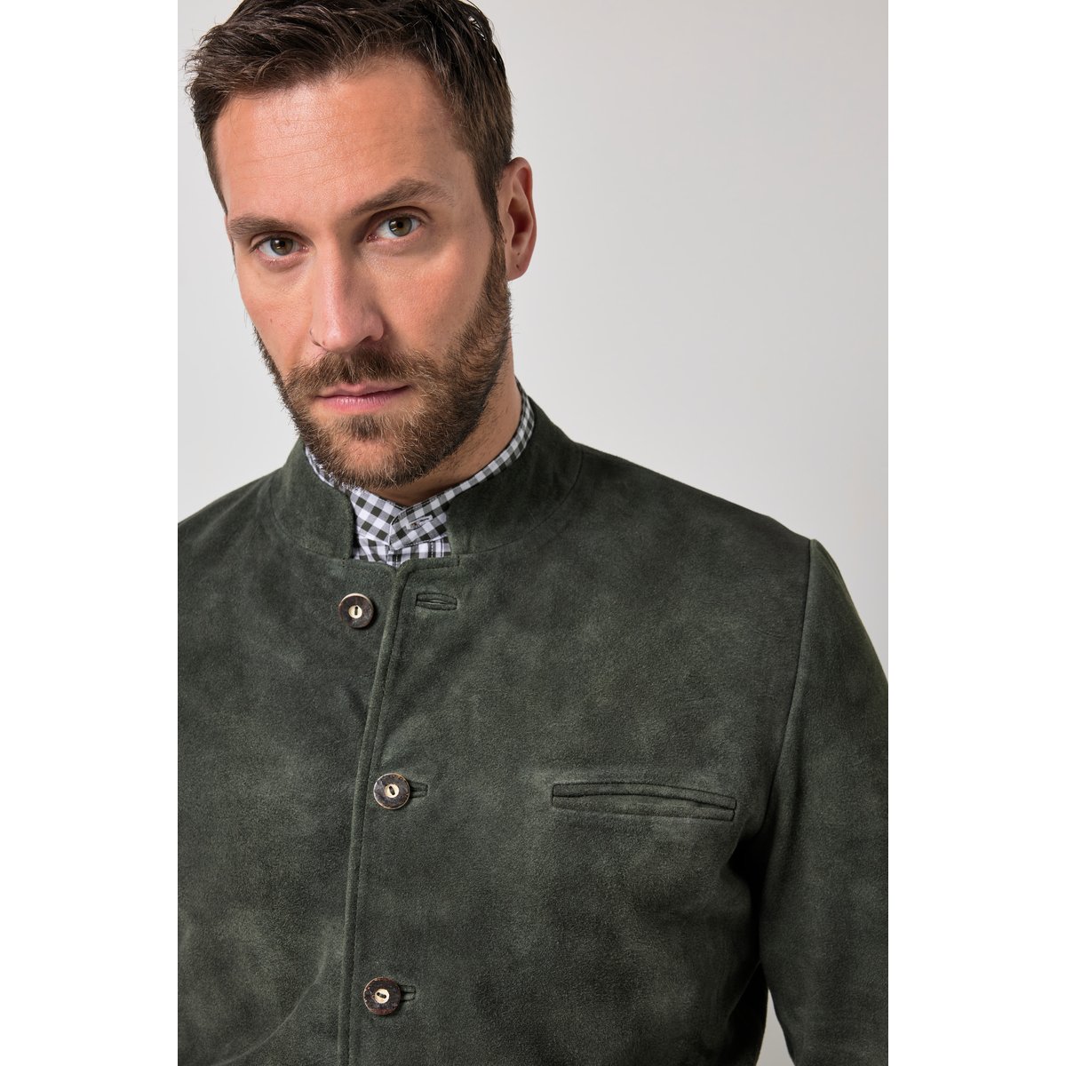 Veste en cuir suédé de chevreau olive foncé, JP1880