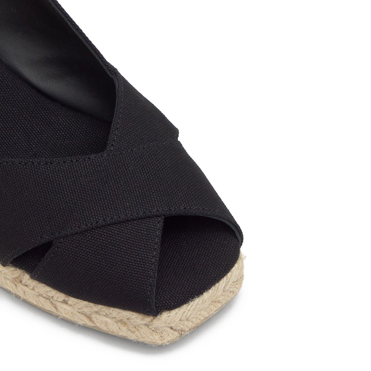 Espadrilles compensées peep-toe en coton à bride élastique DIANA PLATFORM noir, CASTANER