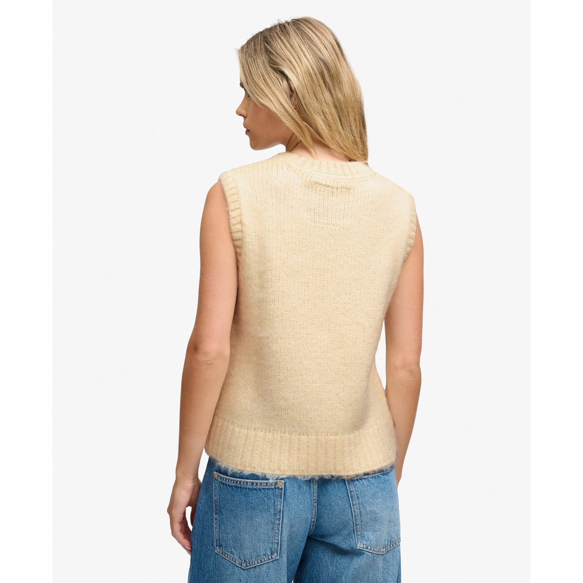 Débardeur en Maille Brossée Col Rond crème brûlée, SUPERDRY